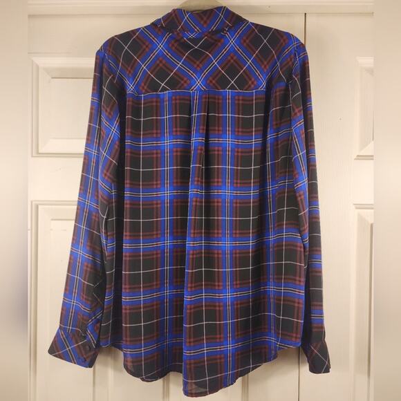 Torrid MADISON GEORGETTE Plaid Blue Blouse Womens 1X Long Sleeve cabincore comfy - Picture 7 of 13